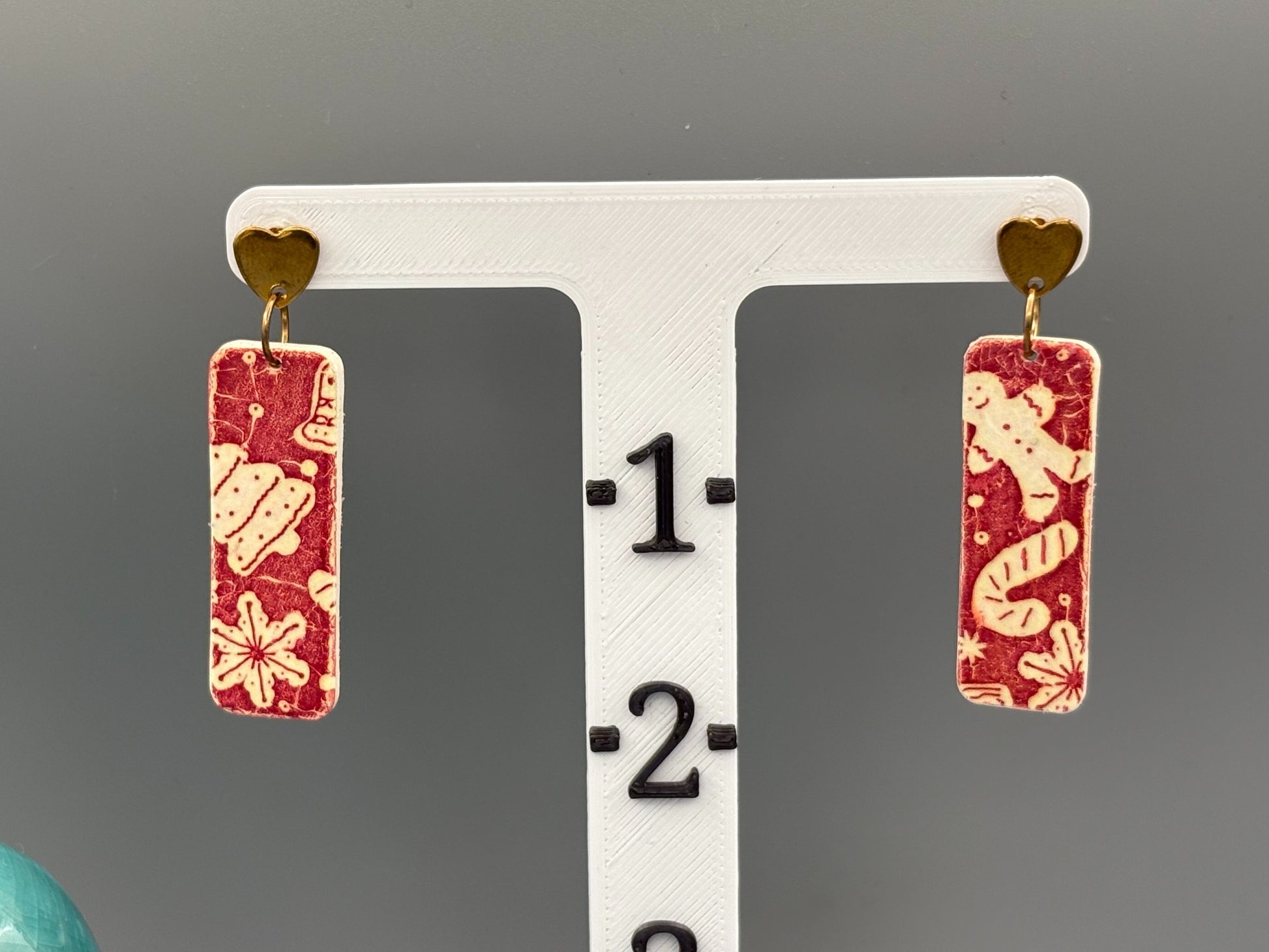 Red & White Christmas Bar Dangle Earrings - handcrafted polymer clay earrings by Lakeside Clay