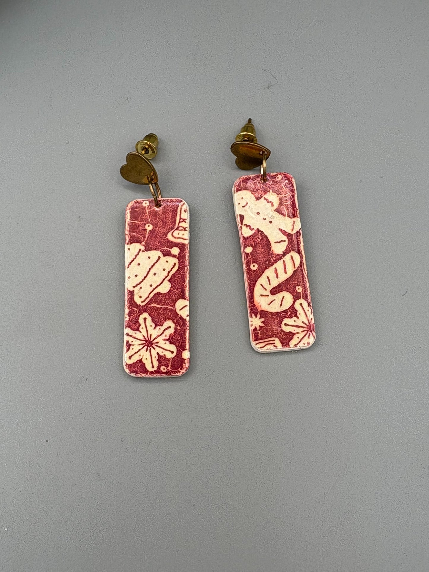 Red & White Christmas Bar Dangle Earrings - handcrafted polymer clay earrings by Lakeside Clay