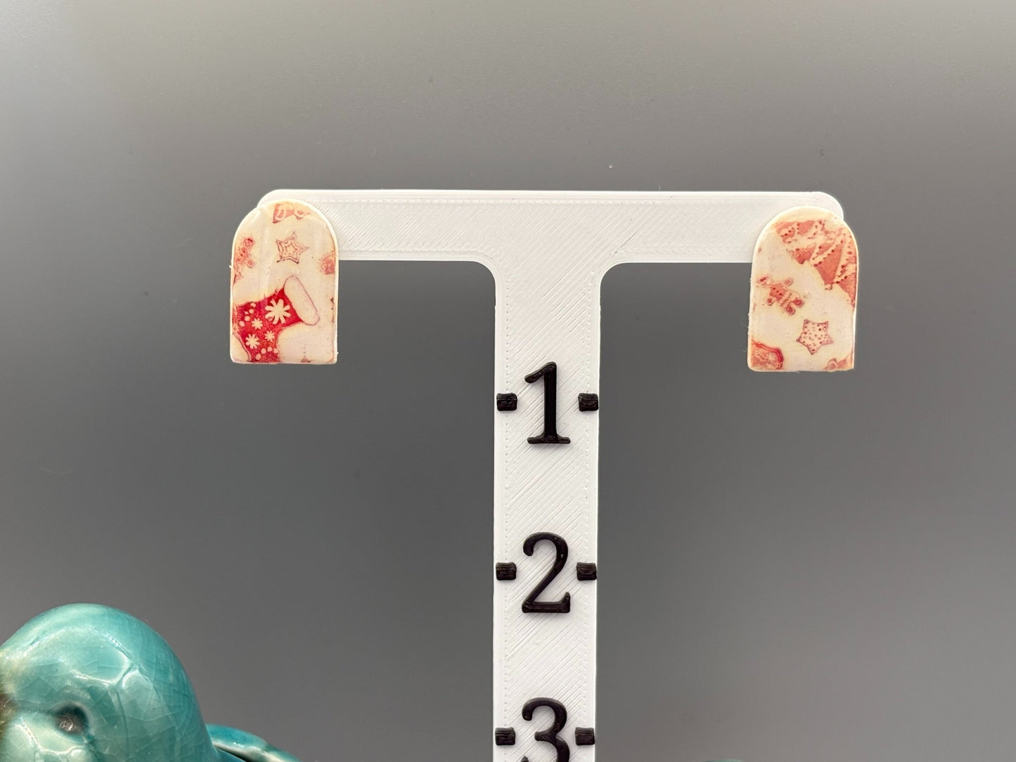 Red & White Christmas Arch Stud Earrings - handcrafted polymer clay earrings by Lakeside Clay