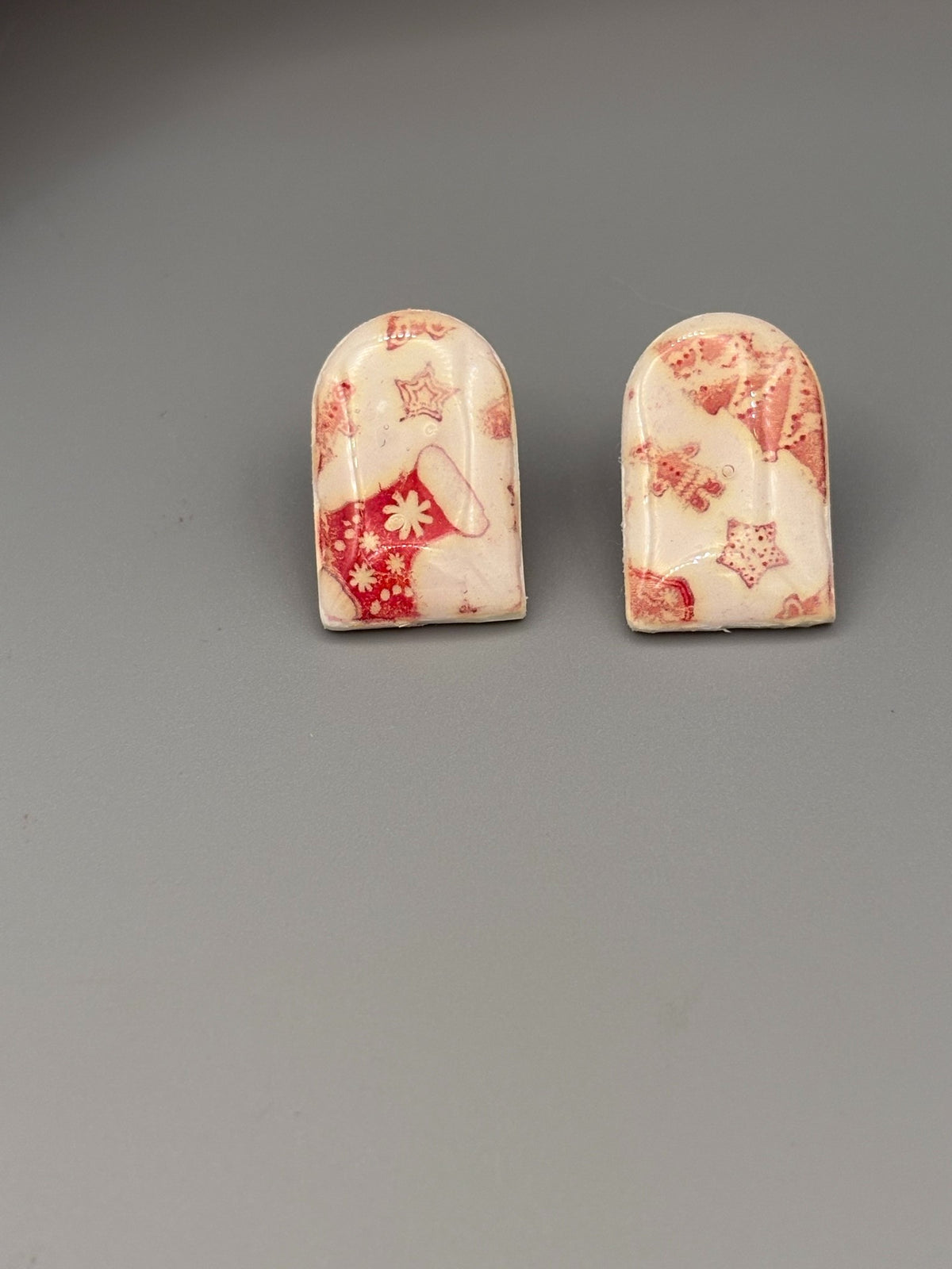 Red & White Christmas Arch Stud Earrings - handcrafted polymer clay earrings by Lakeside Clay