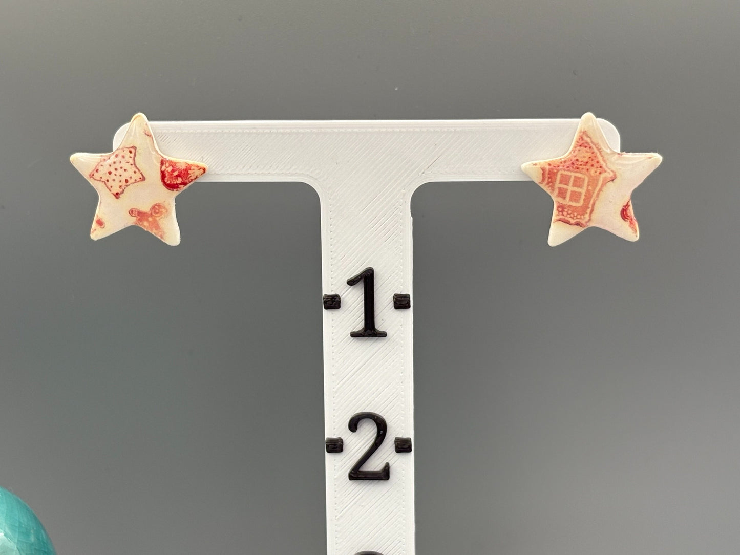 Red & White Christmas Star Stud Earrings - handcrafted polymer clay earrings by Lakeside Clay