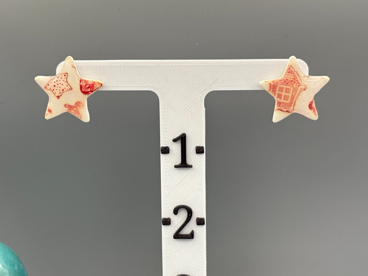 Red & White Christmas Star Stud Earrings - handcrafted polymer clay earrings by Lakeside Clay