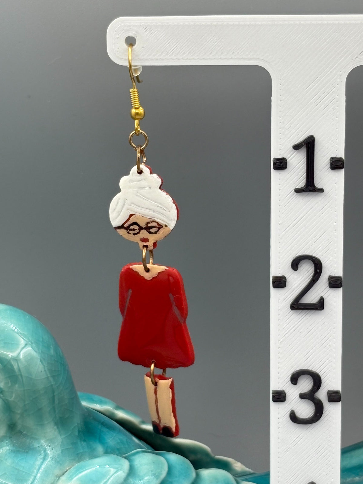 Mrs Claus Dangle Earrings - handcrafted polymer clay earrings by Lakeside Clay