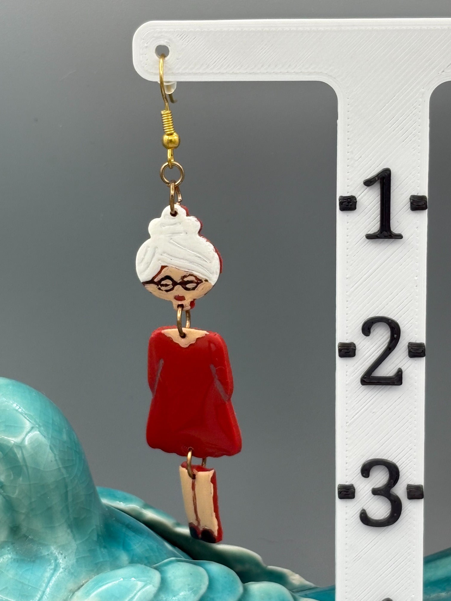 Mrs Claus Dangle Earrings - handcrafted polymer clay earrings by Lakeside Clay