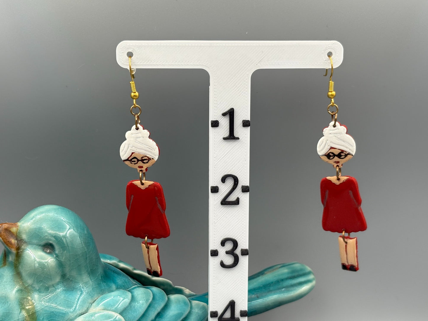 Mrs Claus Dangle Earrings - handcrafted polymer clay earrings by Lakeside Clay