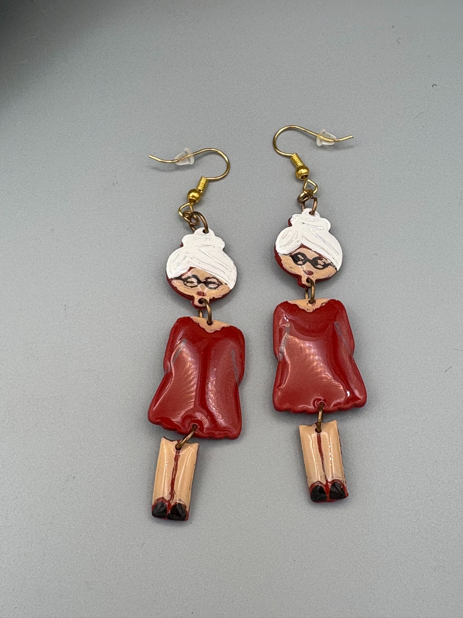 Mrs Claus Dangle Earrings - handcrafted polymer clay earrings by Lakeside Clay