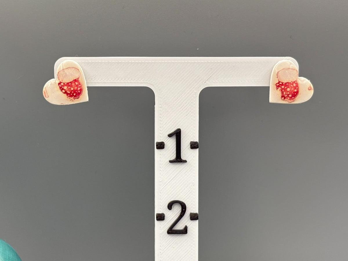 Red & White Mitten Heart Stud Earrings - handcrafted polymer clay earrings by Lakeside Clay