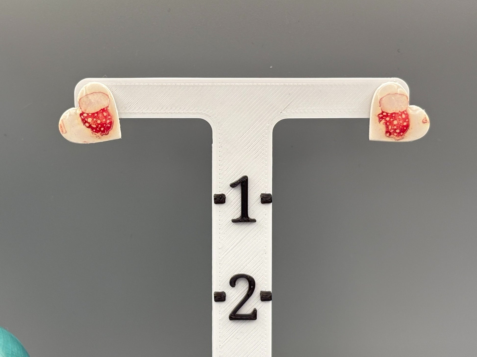 Red & White Mitten Heart Stud Earrings - handcrafted polymer clay earrings by Lakeside Clay