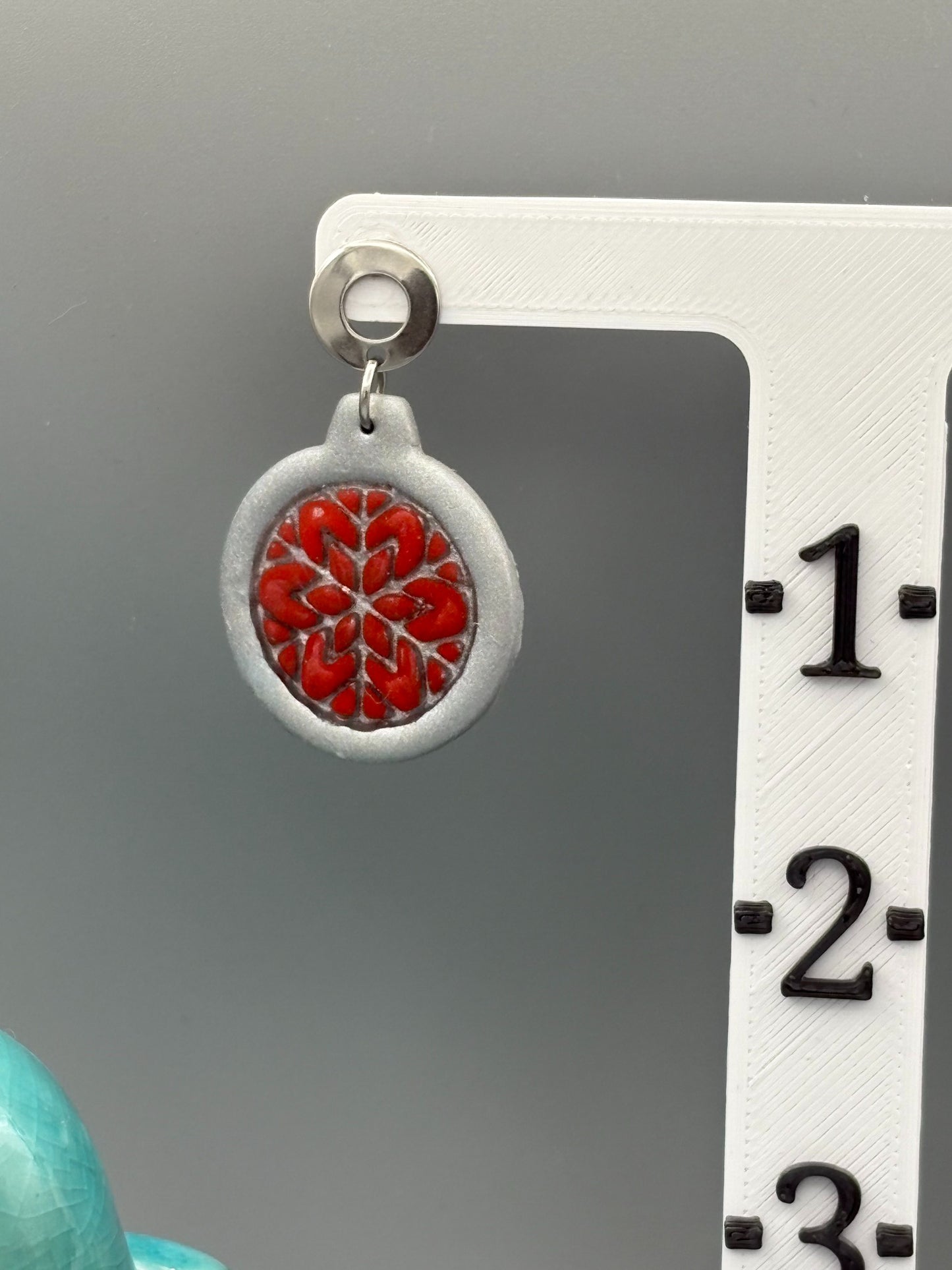 Silver & Red Bauble Dangle Earrings - handcrafted polymer clay earrings by Lakeside Clay