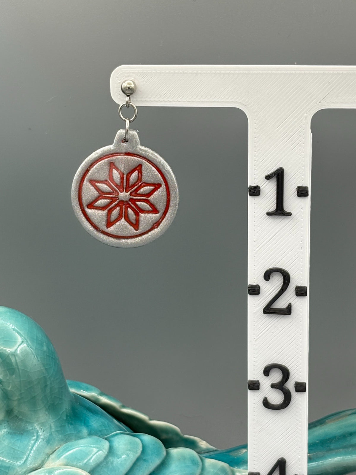 Silver & Red Bauble Dangle Earrings - handcrafted polymer clay earrings by Lakeside Clay