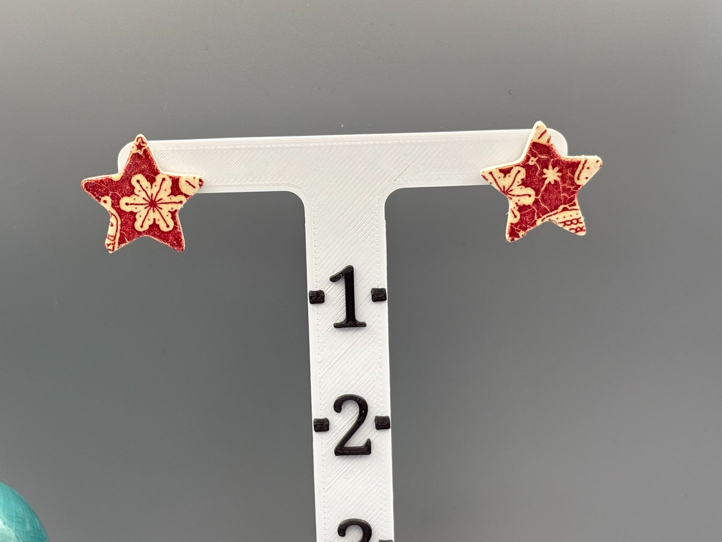 Red Christmas Star Stud Earrings - handcrafted polymer clay earrings by Lakeside Clay