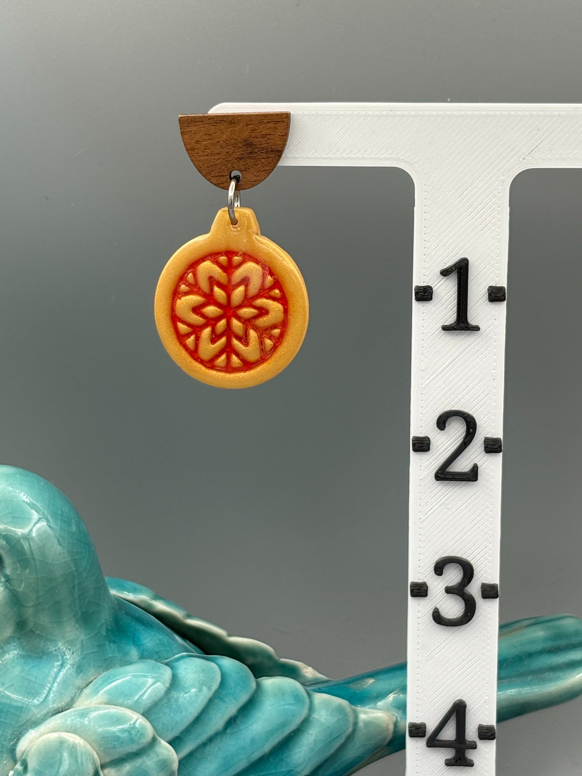 Gold & Red Bauble Dangle Earrings - handcrafted polymer clay earrings by Lakeside Clay
