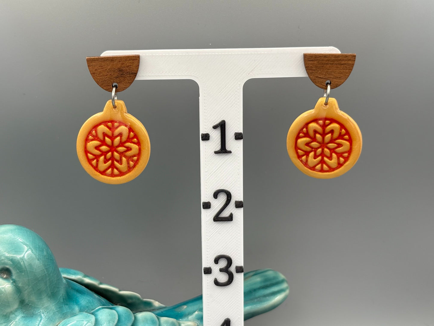 Gold & Red Bauble Dangle Earrings - handcrafted polymer clay earrings by Lakeside Clay
