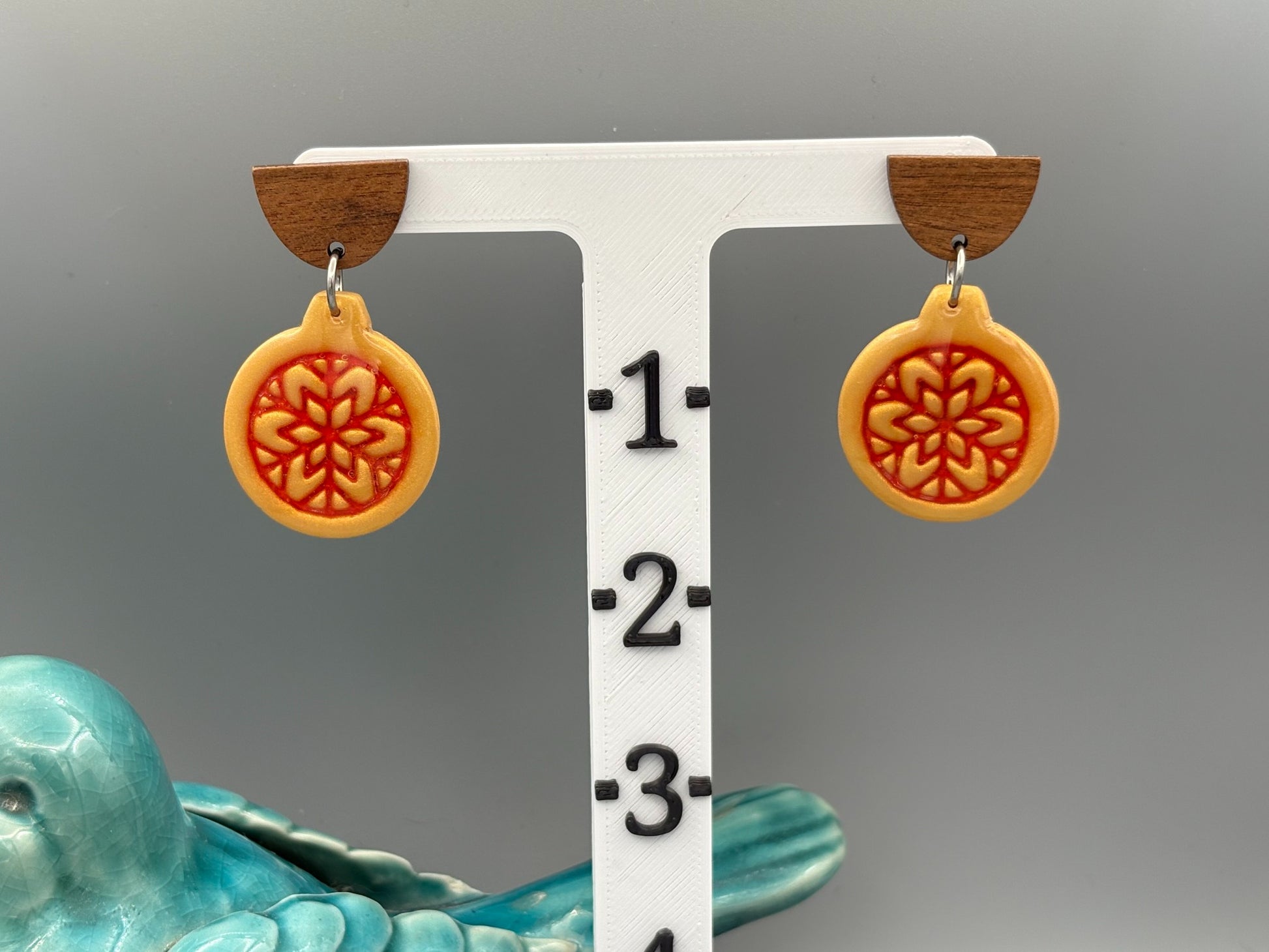 Gold & Red Bauble Dangle Earrings - handcrafted polymer clay earrings by Lakeside Clay