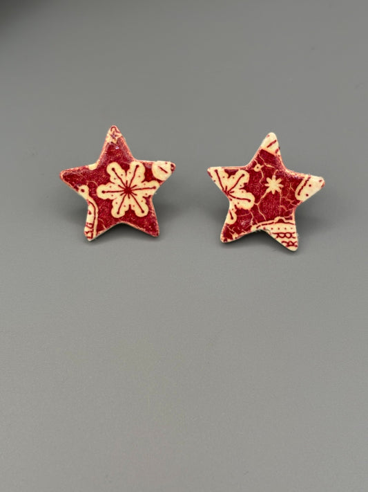Red Christmas Star Stud Earrings - handcrafted polymer clay earrings by Lakeside Clay