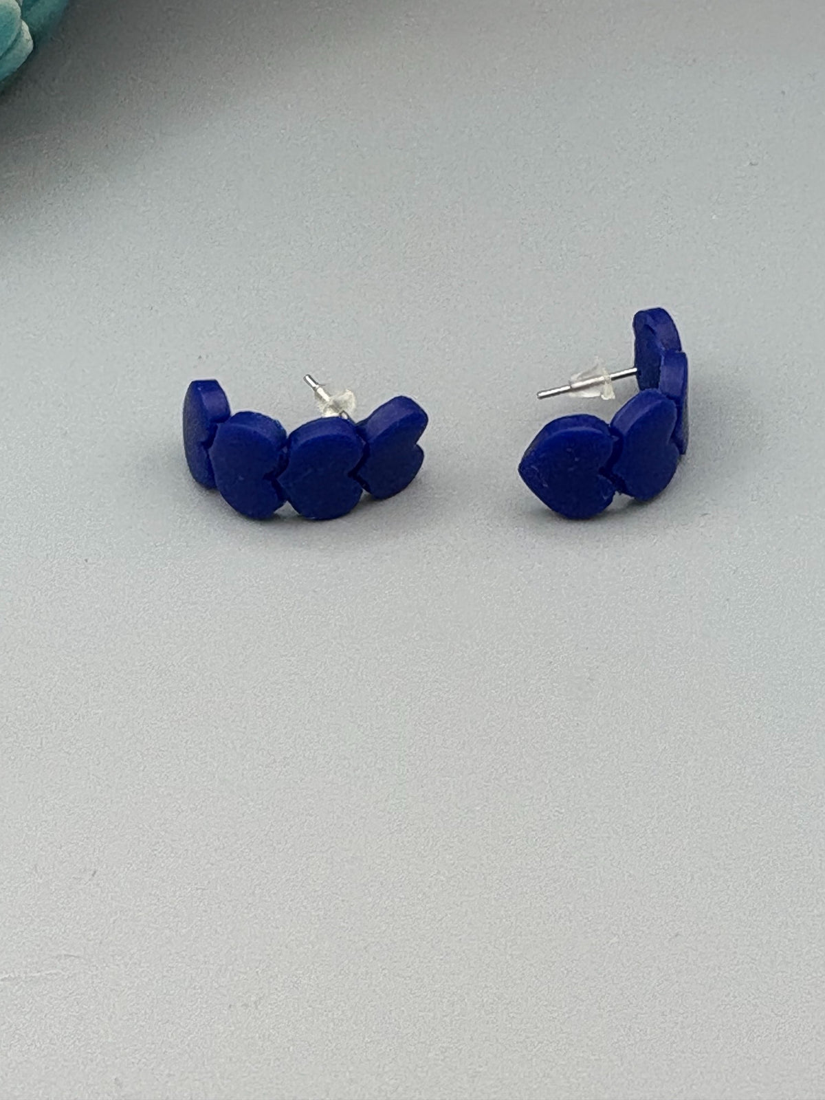 Blue Heart Huggie Earrings - handcrafted polymer clay earrings by Lakeside Clay