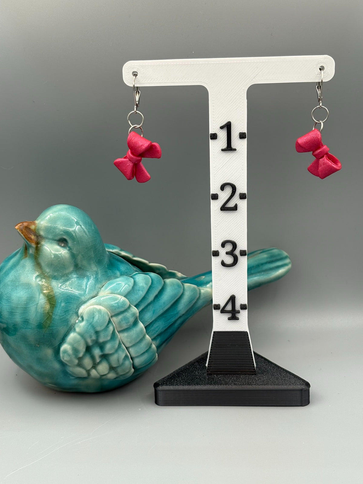 Pink Bow Dangle Earrings - handcrafted polymer clay earrings by Lakeside Clay