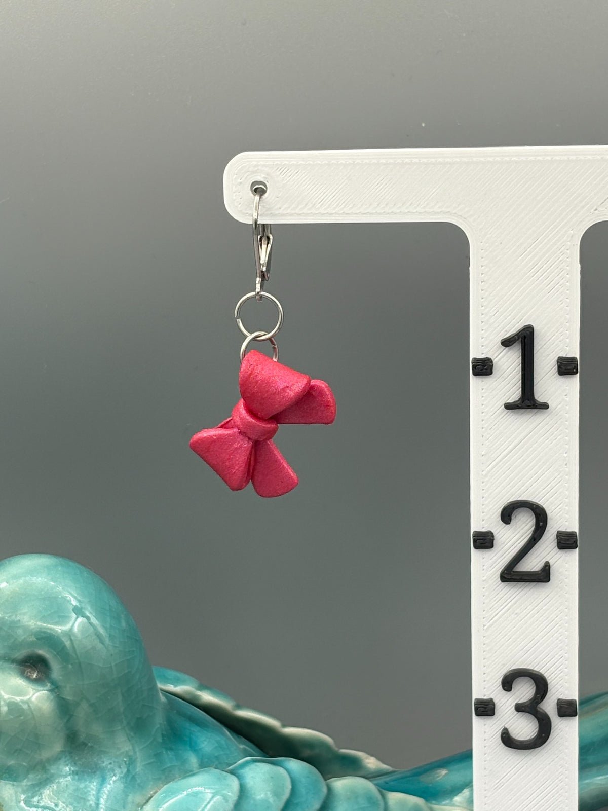 Pink Bow Dangle Earrings - handcrafted polymer clay earrings by Lakeside Clay