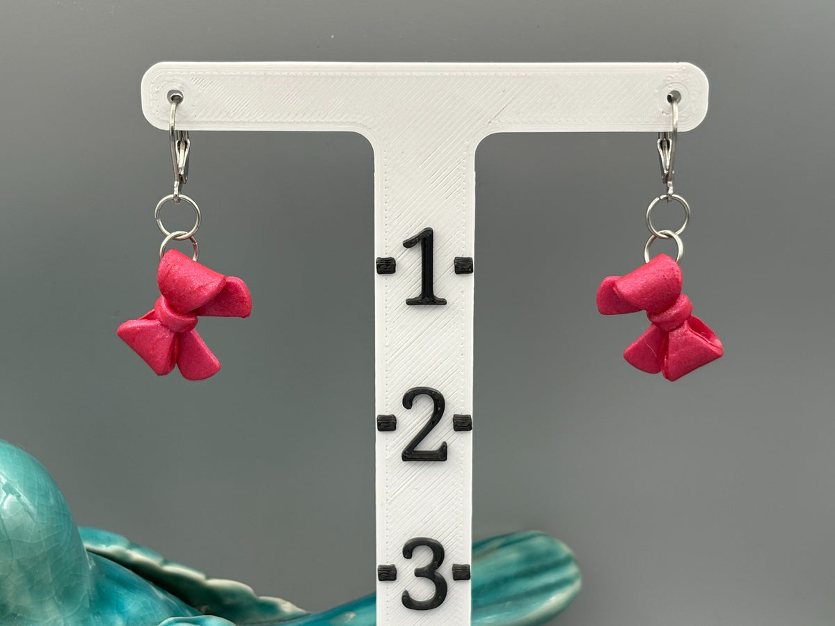 Pink Bow Dangle Earrings - handcrafted polymer clay earrings by Lakeside Clay