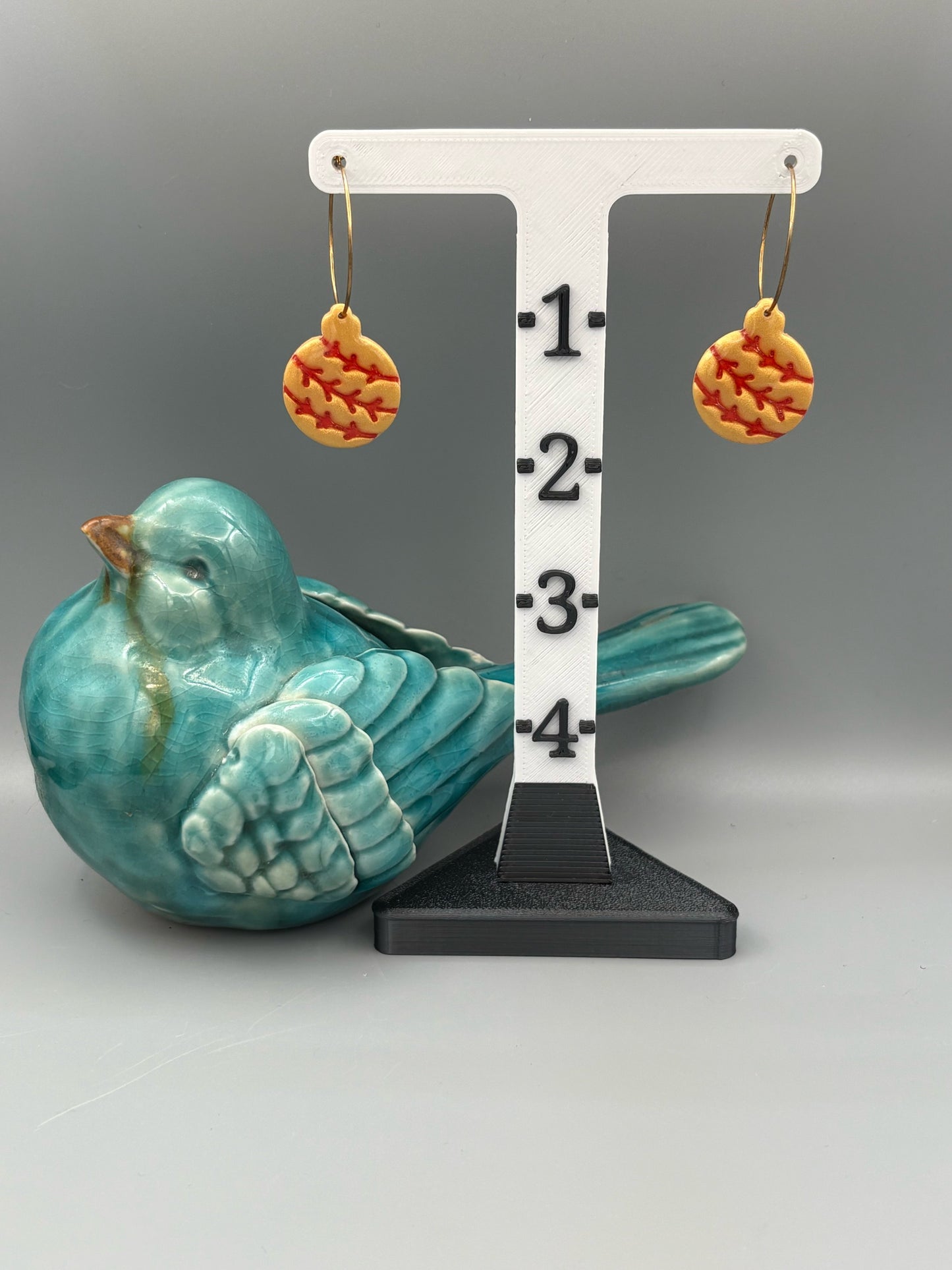 Gold & Red Bauble Hoop Earrings - handcrafted polymer clay earrings by Lakeside Clay