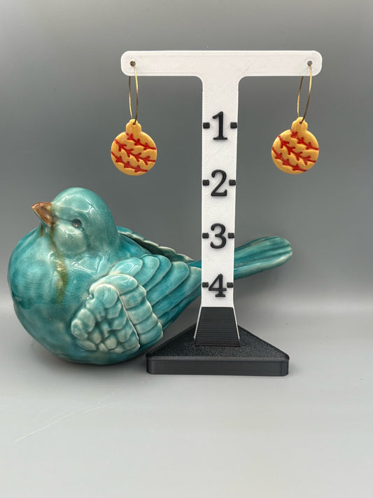 Gold & Red Bauble Hoop Earrings - handcrafted polymer clay earrings by Lakeside Clay