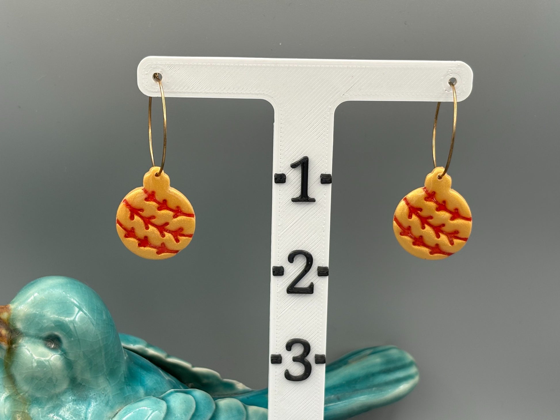 Gold & Red Bauble Hoop Earrings - handcrafted polymer clay earrings by Lakeside Clay
