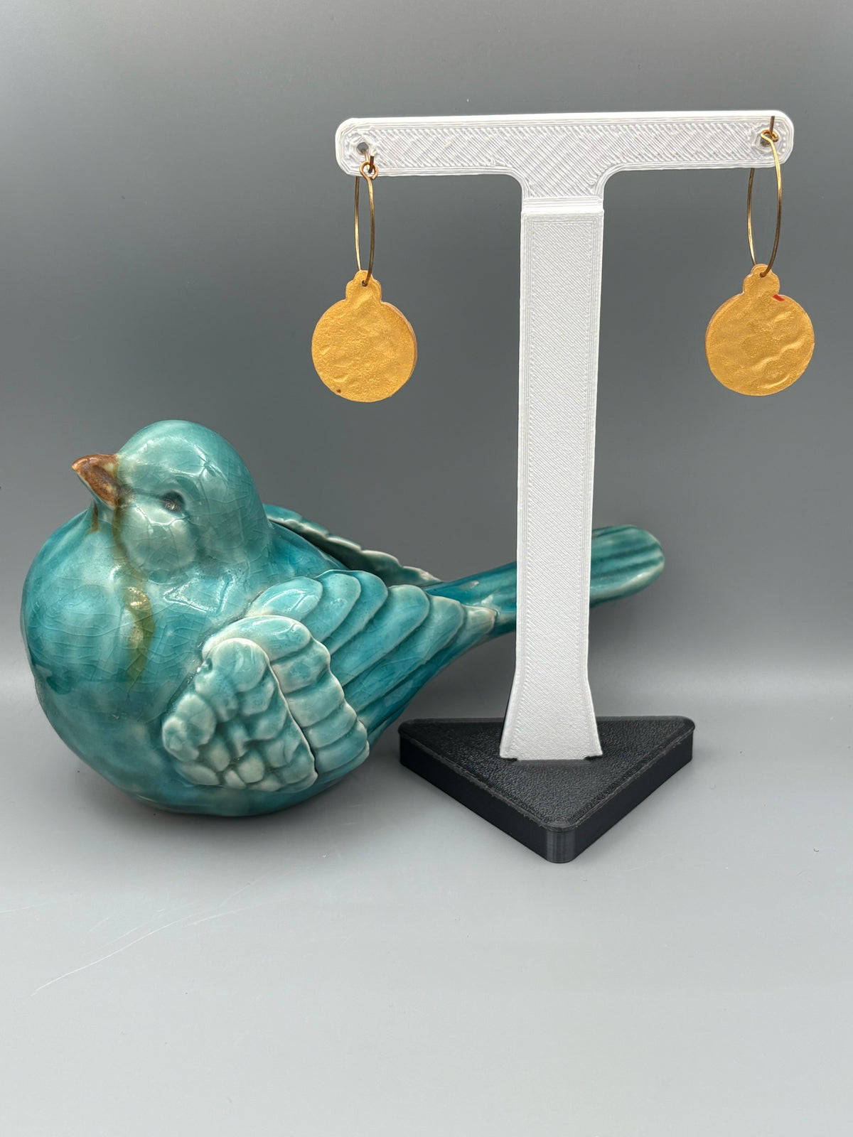 Gold & Red Bauble Hoop Earrings - handcrafted polymer clay earrings by Lakeside Clay