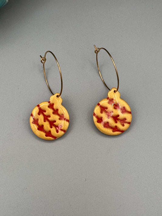 Gold & Red Bauble Hoop Earrings - handcrafted polymer clay earrings by Lakeside Clay