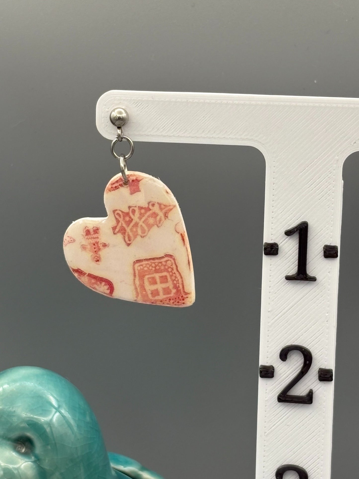 Red & White Christmas Heart DangleEarrings - handcrafted polymer clay earrings by Lakeside Clay