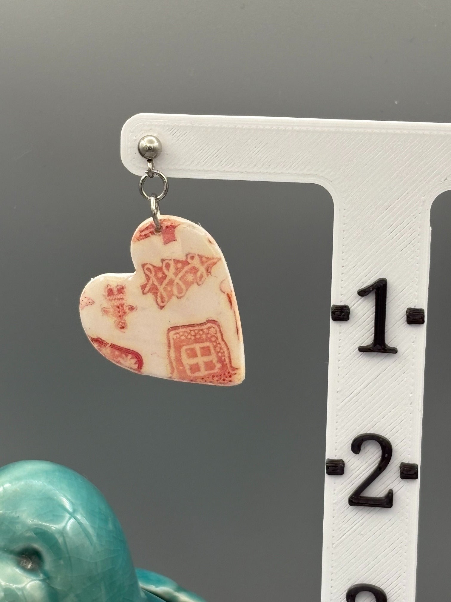 Red & White Christmas Heart DangleEarrings - handcrafted polymer clay earrings by Lakeside Clay