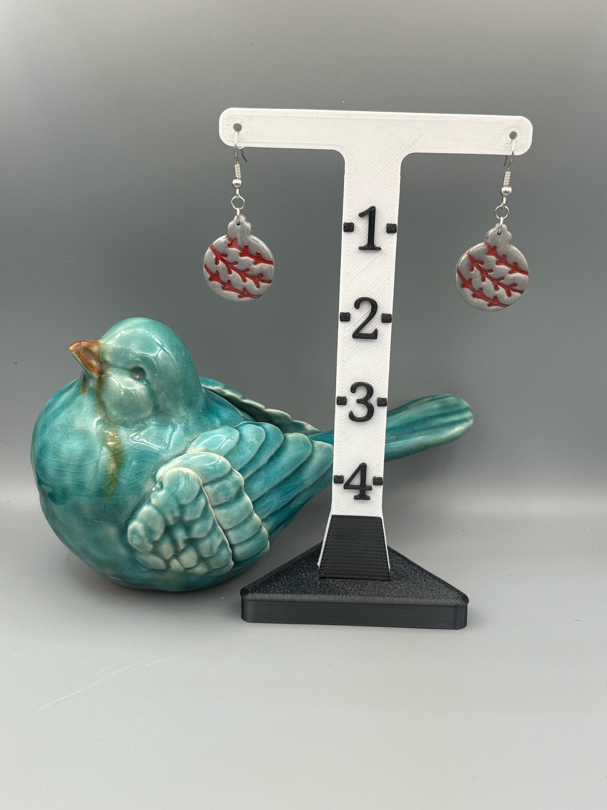 Silver & Red Bauble Dangle Earrings - handcrafted polymer clay earrings by Lakeside Clay