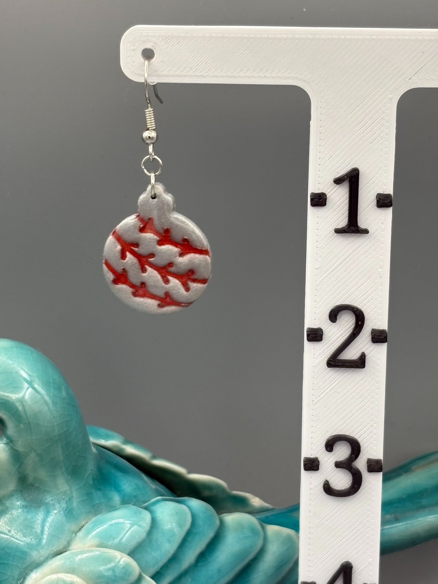 Silver & Red Bauble Dangle Earrings - handcrafted polymer clay earrings by Lakeside Clay