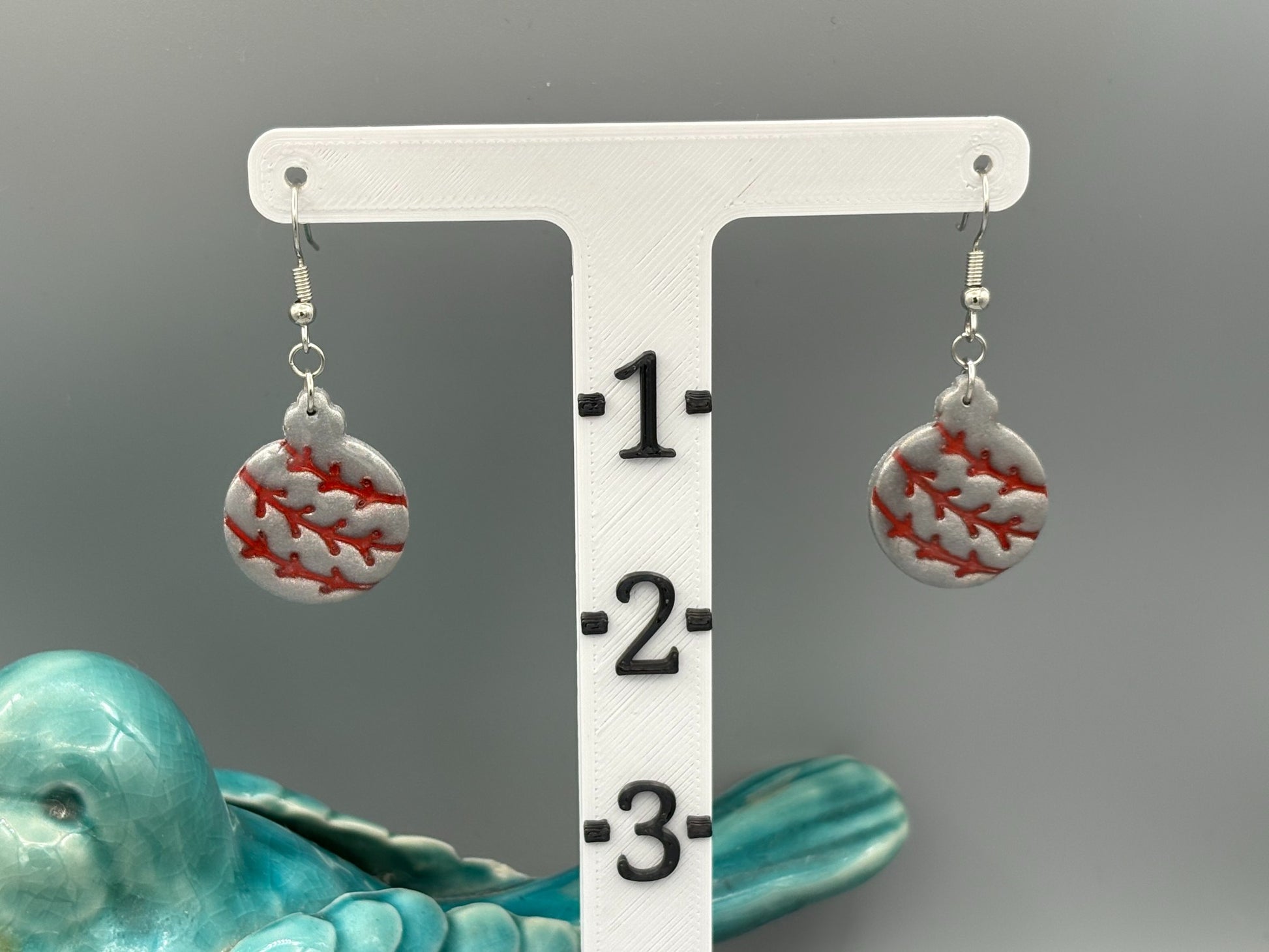 Silver & Red Bauble Dangle Earrings - handcrafted polymer clay earrings by Lakeside Clay