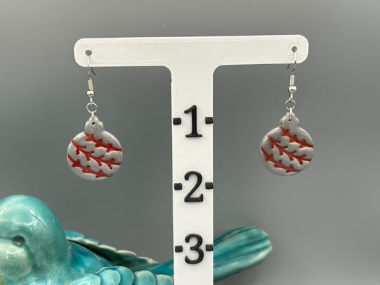 Silver & Red Bauble Dangle Earrings - handcrafted polymer clay earrings by Lakeside Clay