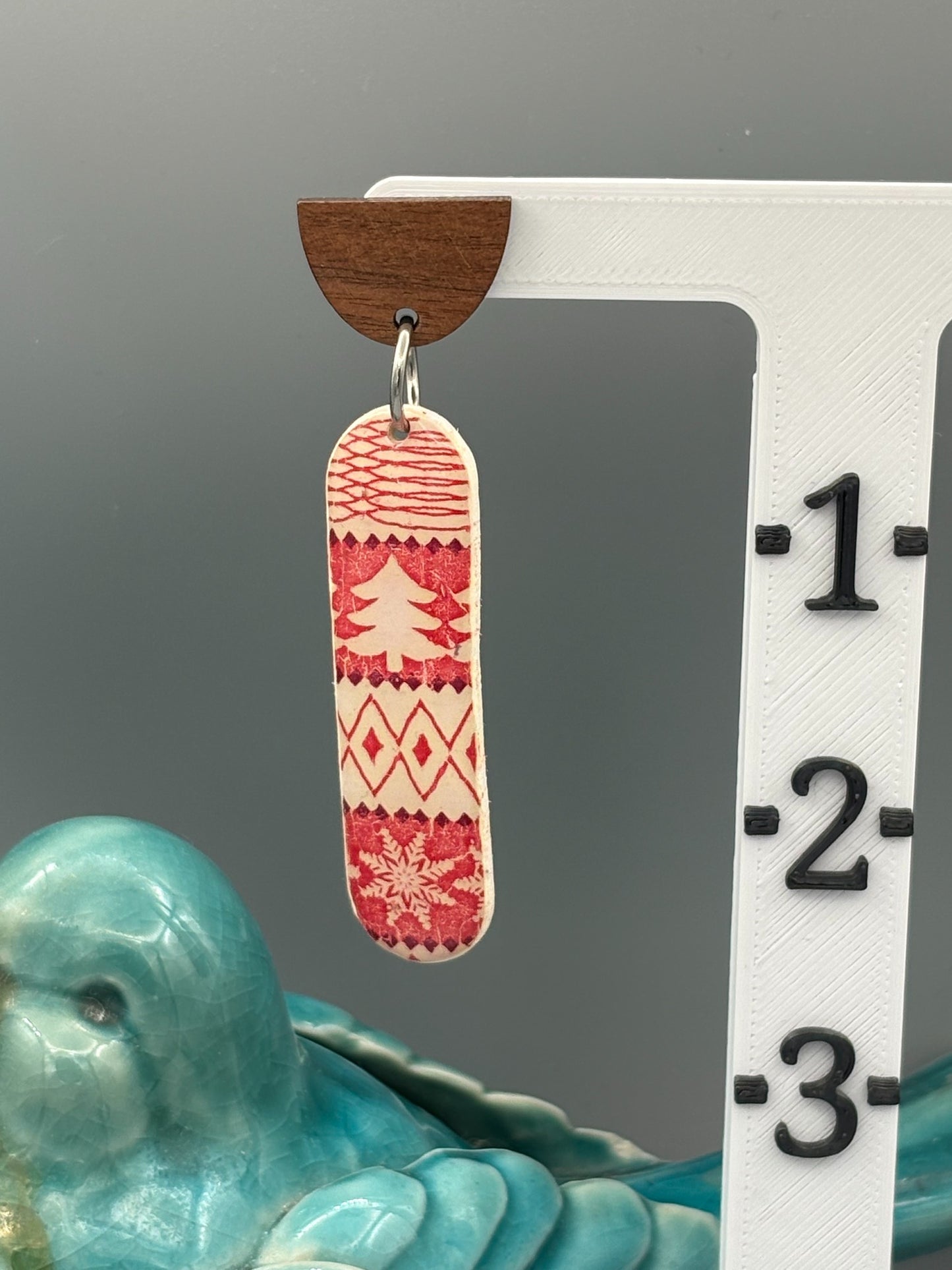 Striped Holiday Bar Dangle Earrings - handcrafted polymer clay earrings by Lakeside Clay