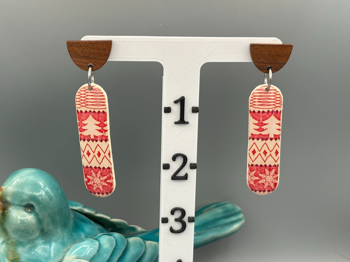 Striped Holiday Bar Dangle Earrings - handcrafted polymer clay earrings by Lakeside Clay