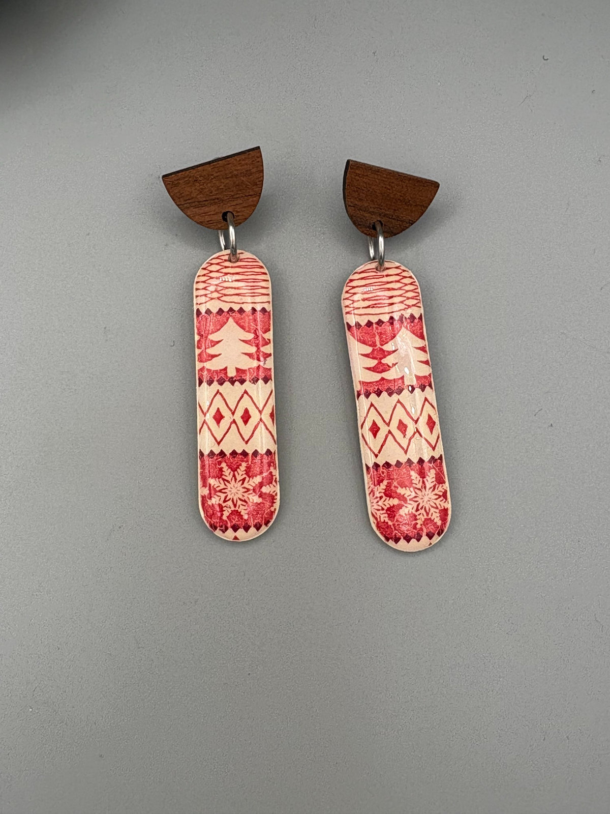Striped Holiday Bar Dangle Earrings - handcrafted polymer clay earrings by Lakeside Clay