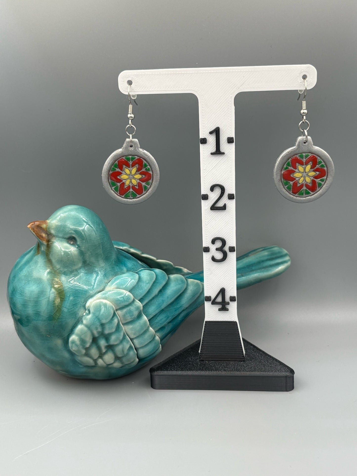 Tri-Colour Silver Bauble Dangle Earrings - handcrafted polymer clay earrings by Lakeside Clay