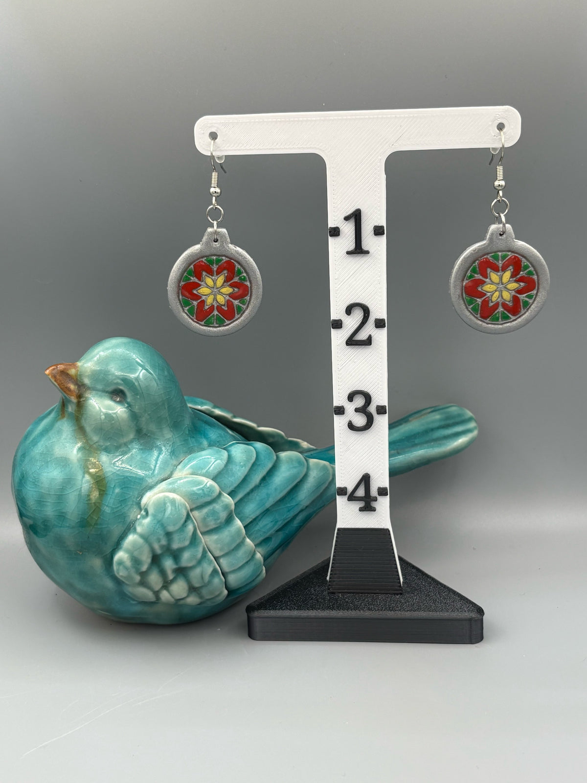 Tri-Colour Silver Bauble Dangle Earrings - handcrafted polymer clay earrings by Lakeside Clay
