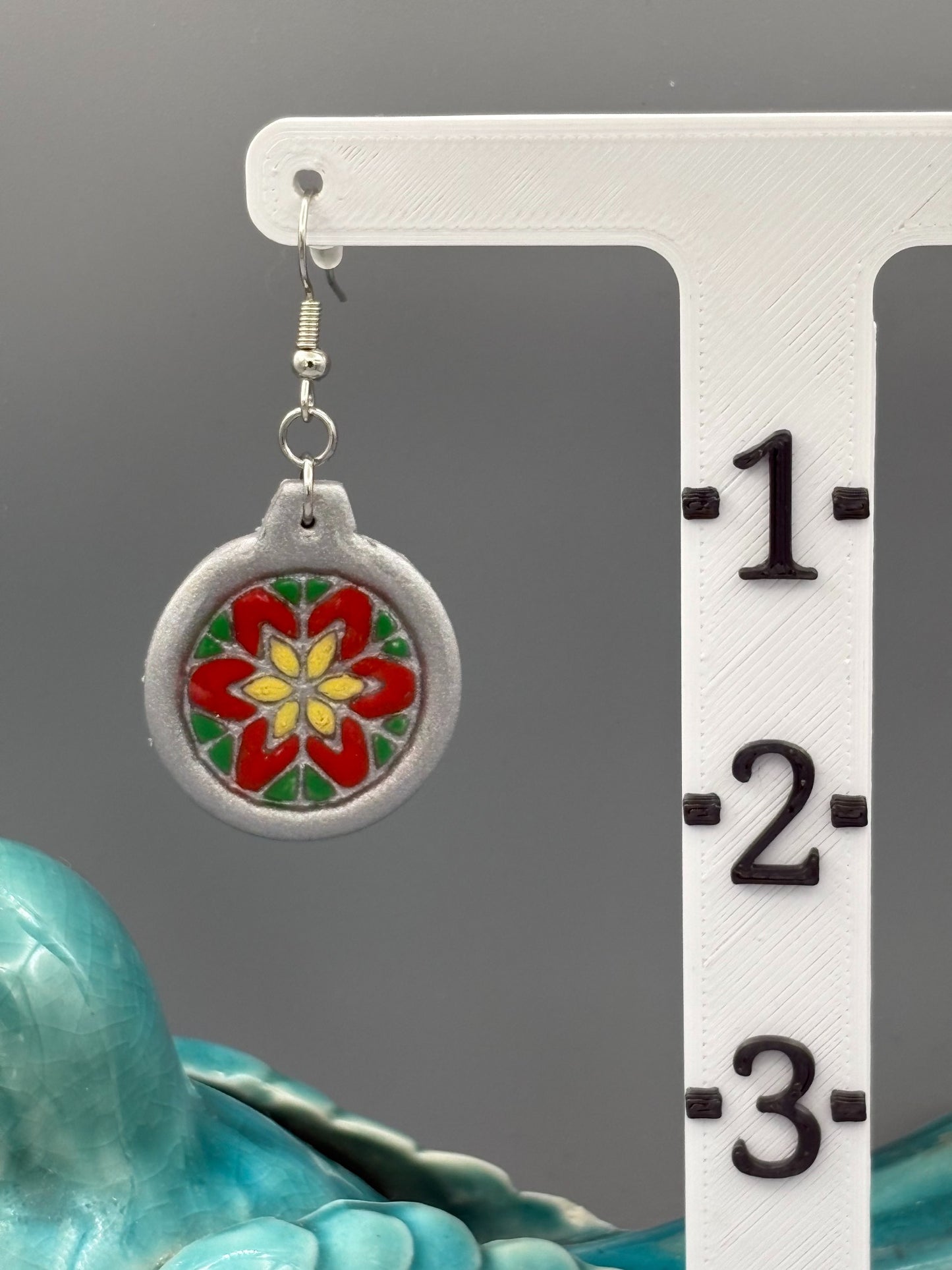 Tri-Colour Silver Bauble Dangle Earrings - handcrafted polymer clay earrings by Lakeside Clay