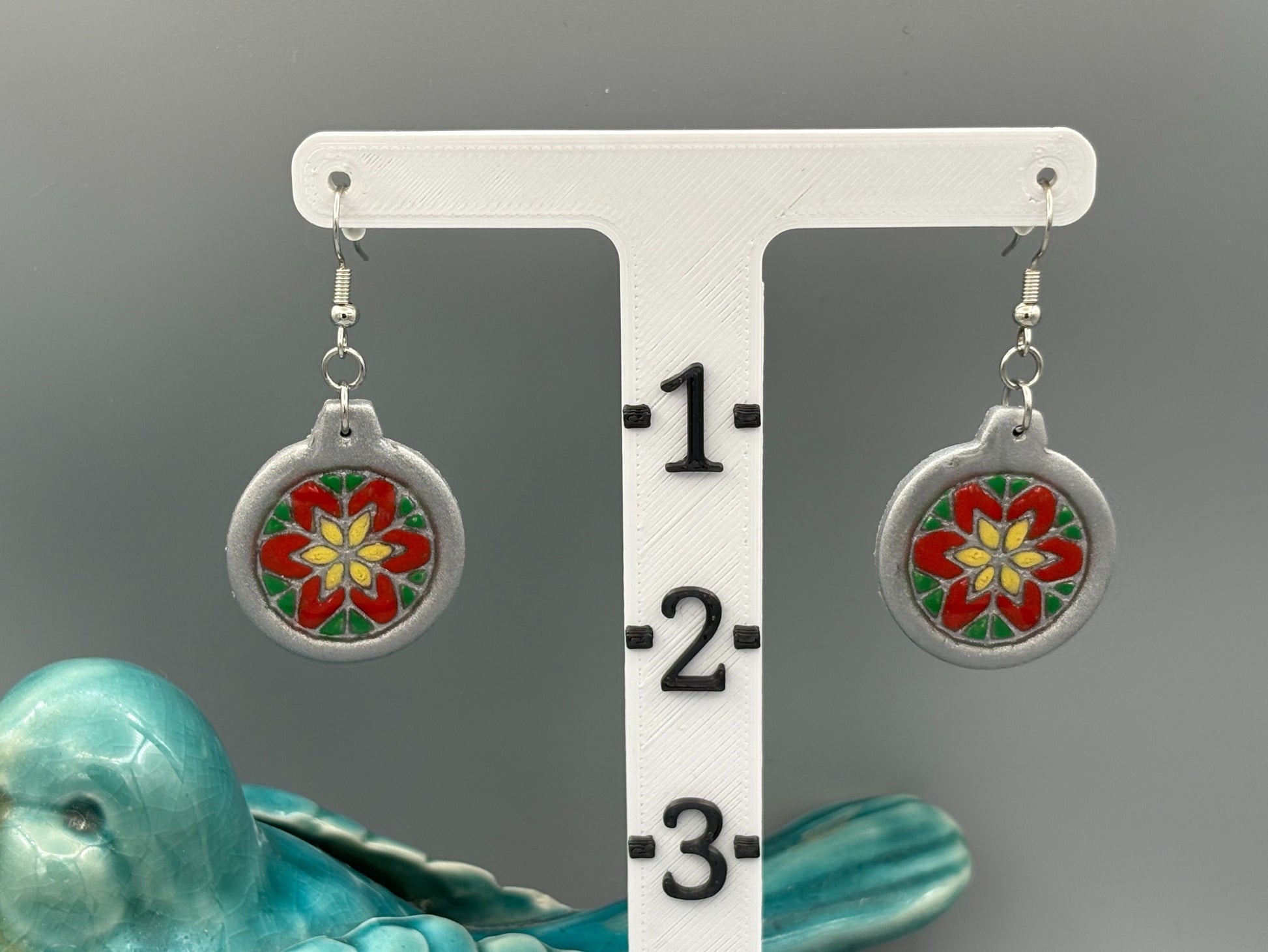Tri-Colour Silver Bauble Dangle Earrings - handcrafted polymer clay earrings by Lakeside Clay