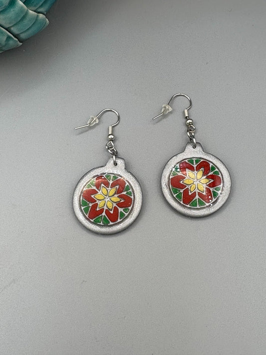 Tri-Colour Silver Bauble Dangle Earrings - handcrafted polymer clay earrings by Lakeside Clay