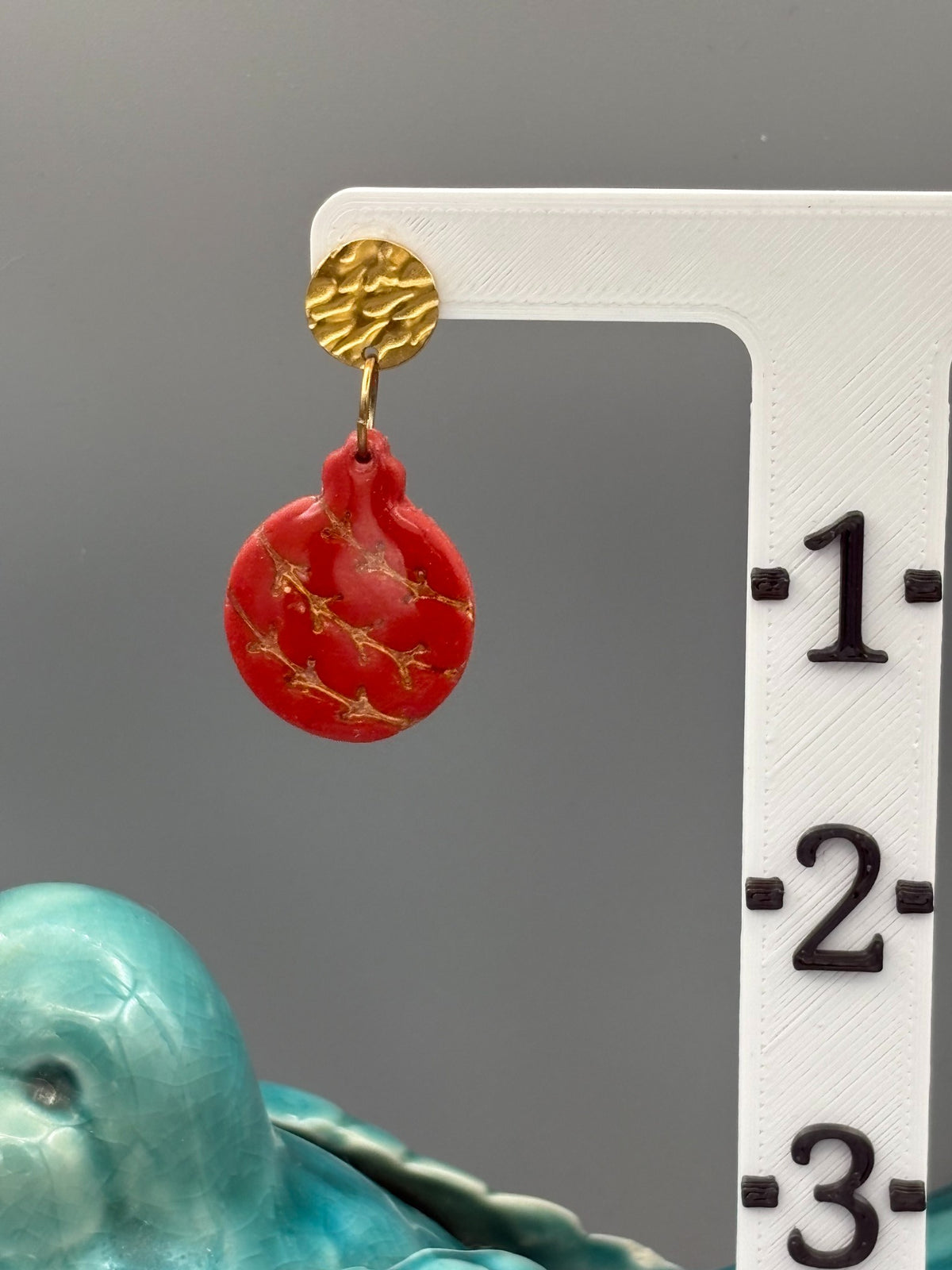 Red & Gold Bauble Dangle Earrings - handcrafted polymer clay earrings by Lakeside Clay