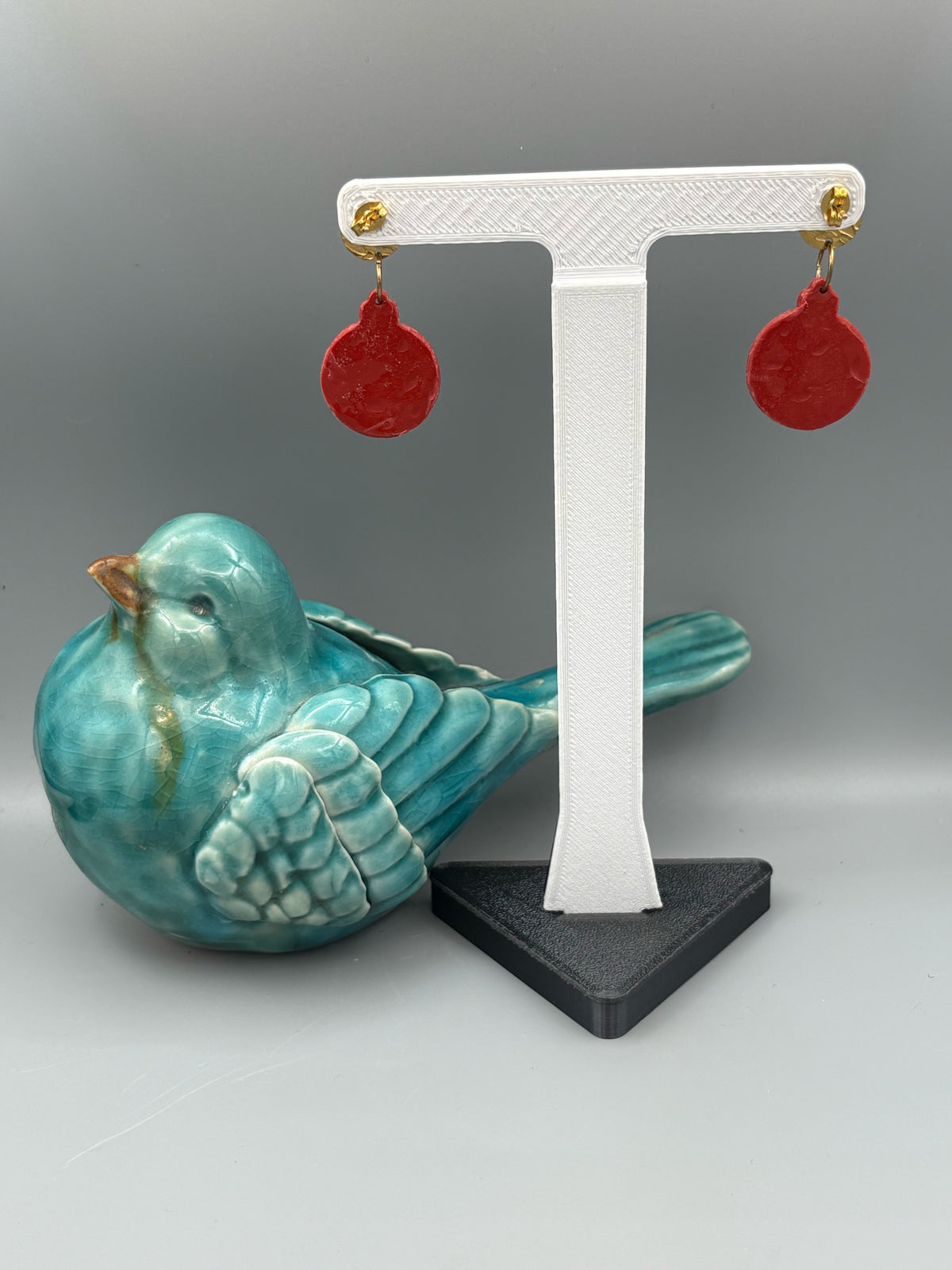 Red & Gold Bauble Dangle Earrings - handcrafted polymer clay earrings by Lakeside Clay