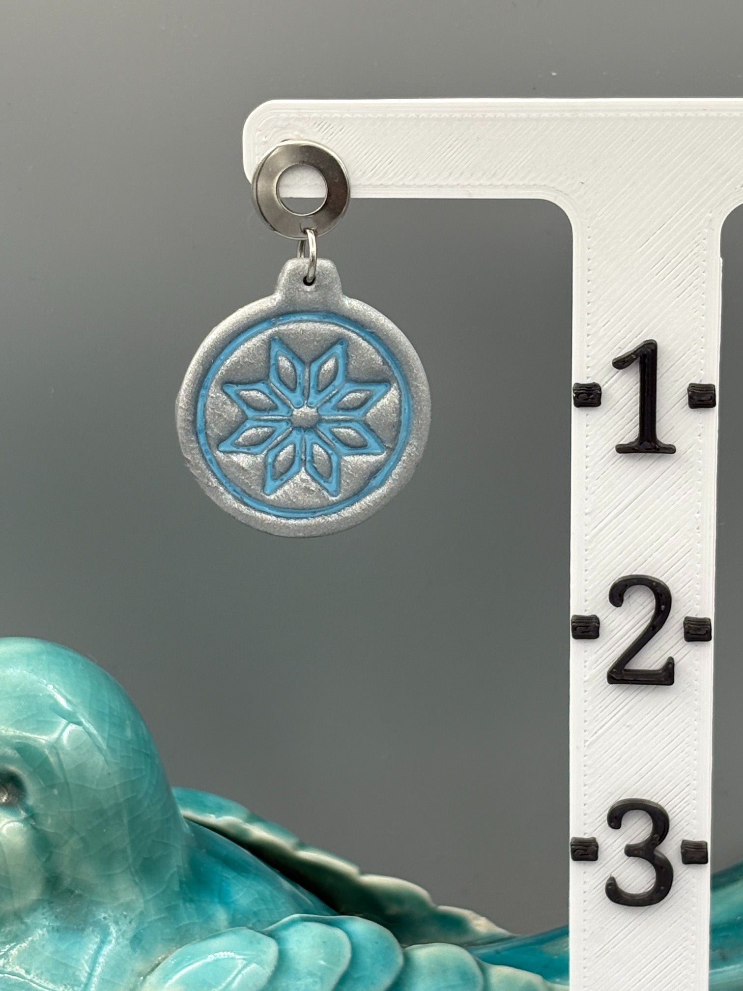 Blue Snowflake Bauble Dangle Earrings - handcrafted polymer clay earrings by Lakeside Clay