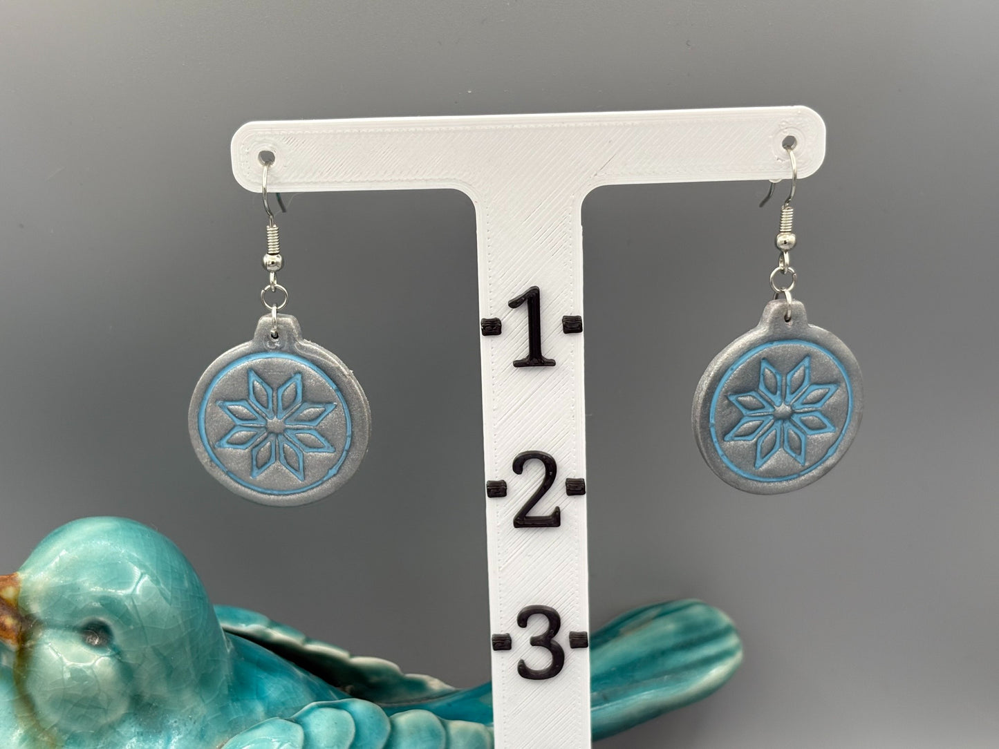 Silver & Blue Bauble Dangle Earrings - handcrafted polymer clay earrings by Lakeside Clay
