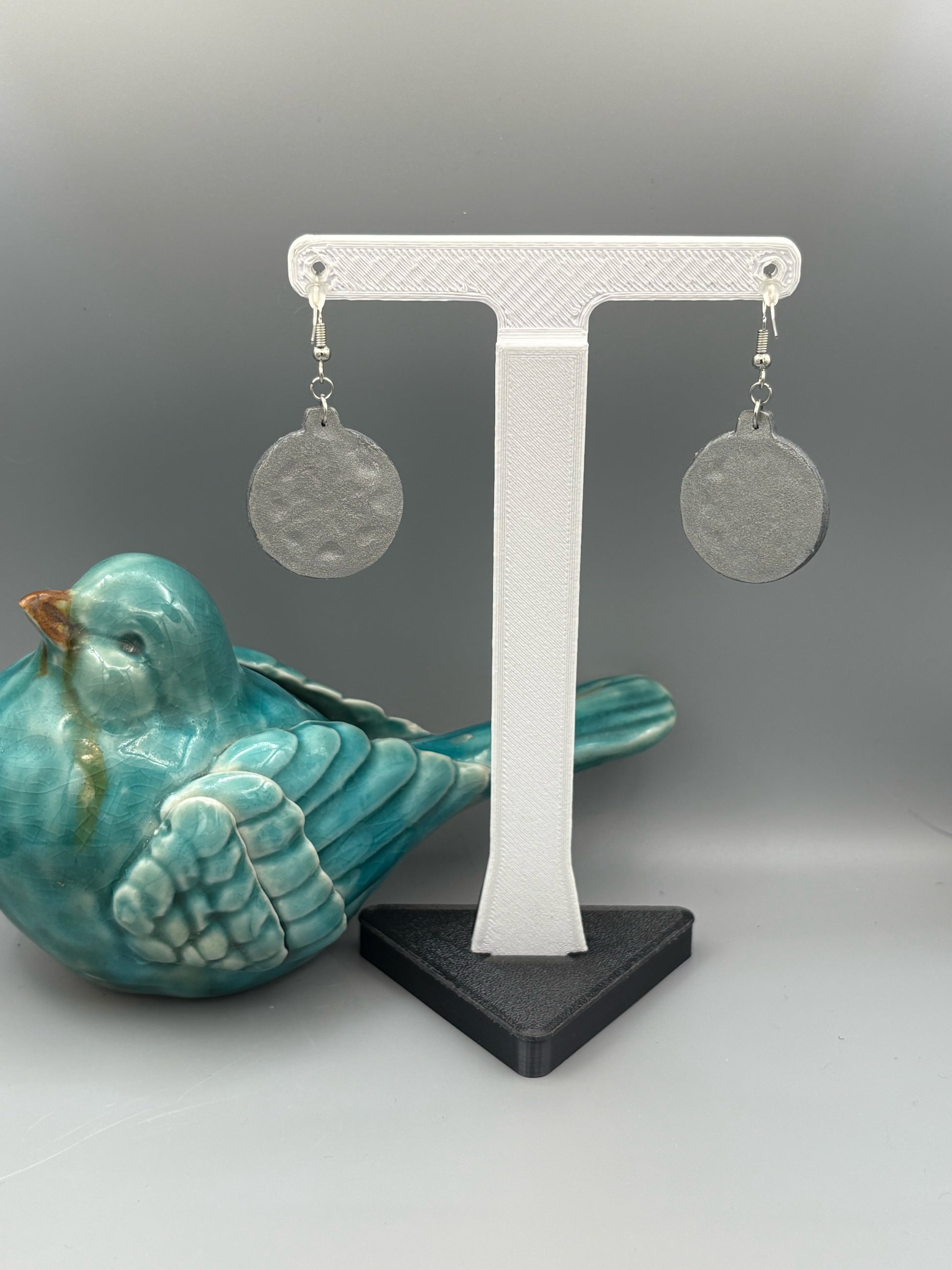 Silver & Blue Bauble Dangle Earrings - handcrafted polymer clay earrings by Lakeside Clay
