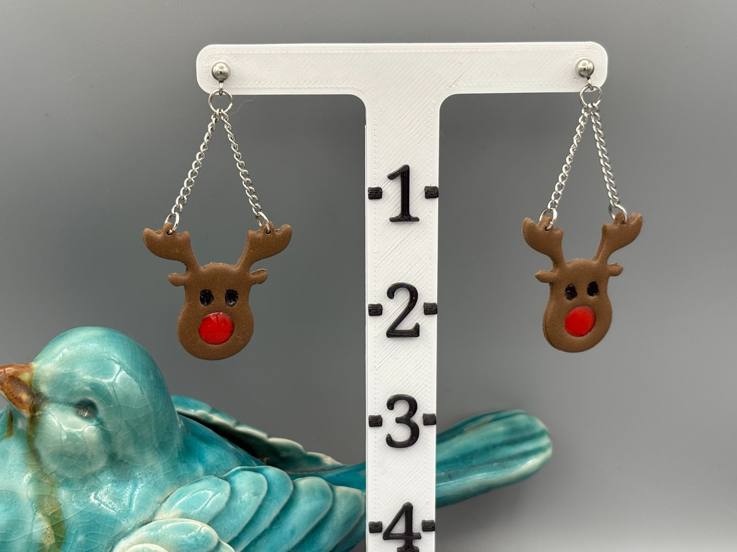 Rudolph Dangle Earrings - handcrafted polymer clay earrings by Lakeside Clay
