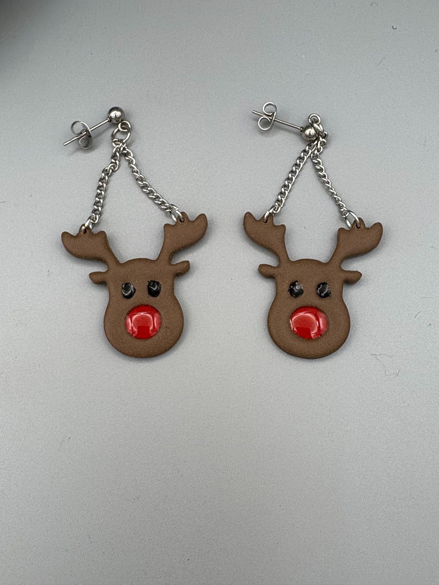 Rudolph Dangle Earrings - handcrafted polymer clay earrings by Lakeside Clay