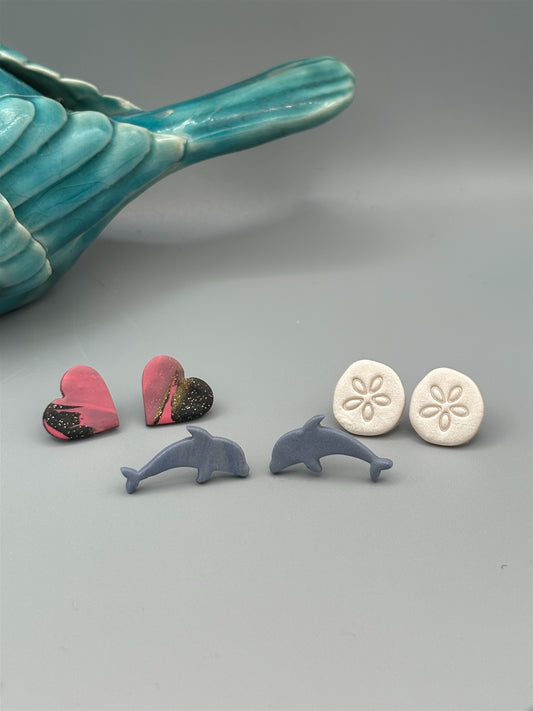 Boucles d'oreilles puces dollars des sables, cœurs et dauphins